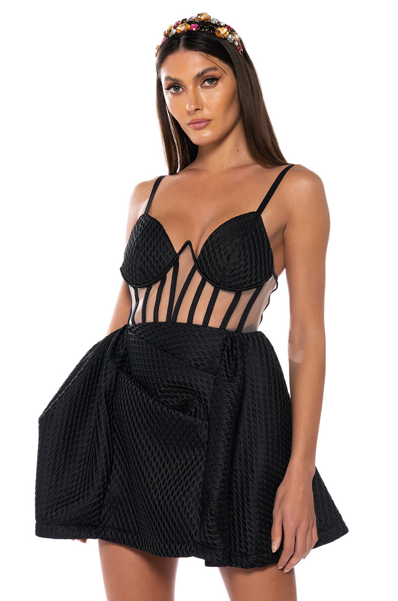 Front View Zoey Corset Fit And Flare Sleeveless Mini Dress