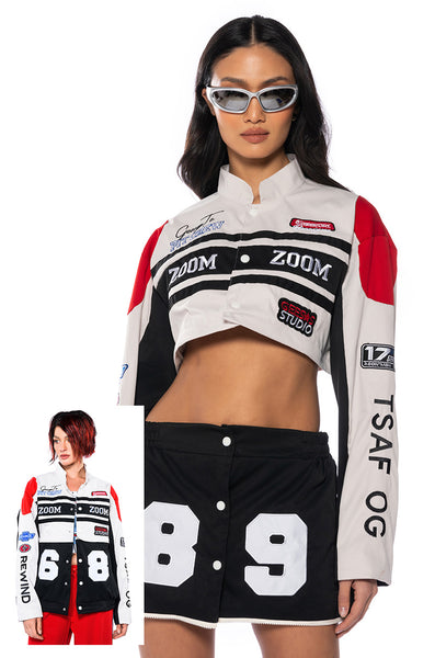 ZOOM ZOOM TWO IN ONE BOMBER SKIRT SET