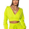 Front View Zumi Cropped Wrap Front Hoodie In Lime