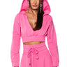 Front View Zumi Cropped Wrap Front Hoodie In Pink