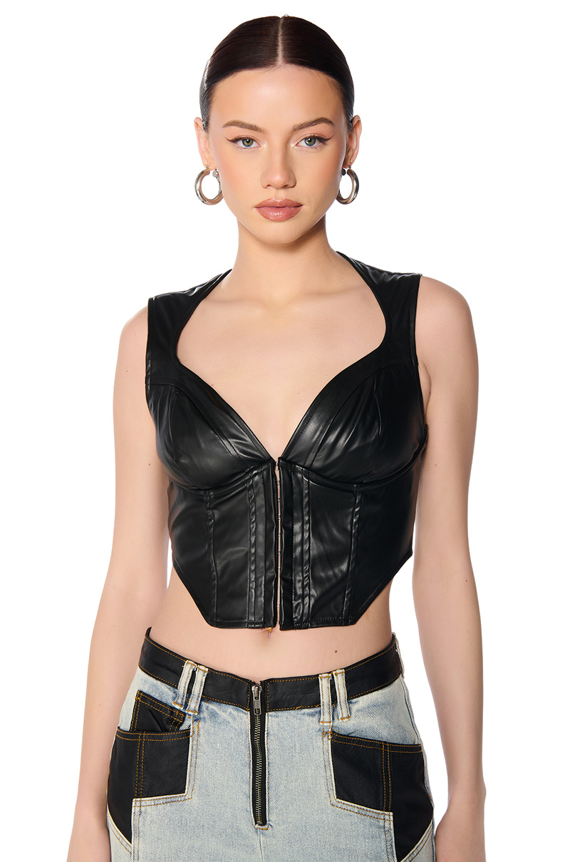 THE BOLD TYPE FAUX LEATHER CORSET TOP