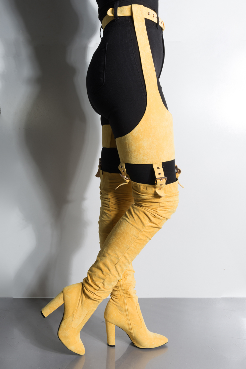 mustard color thigh high boots