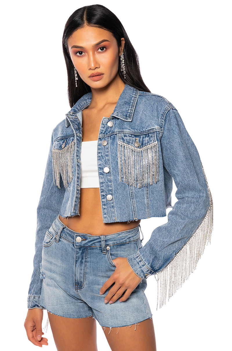 Rhinestone fringe denim jacket – PRIVILEGE