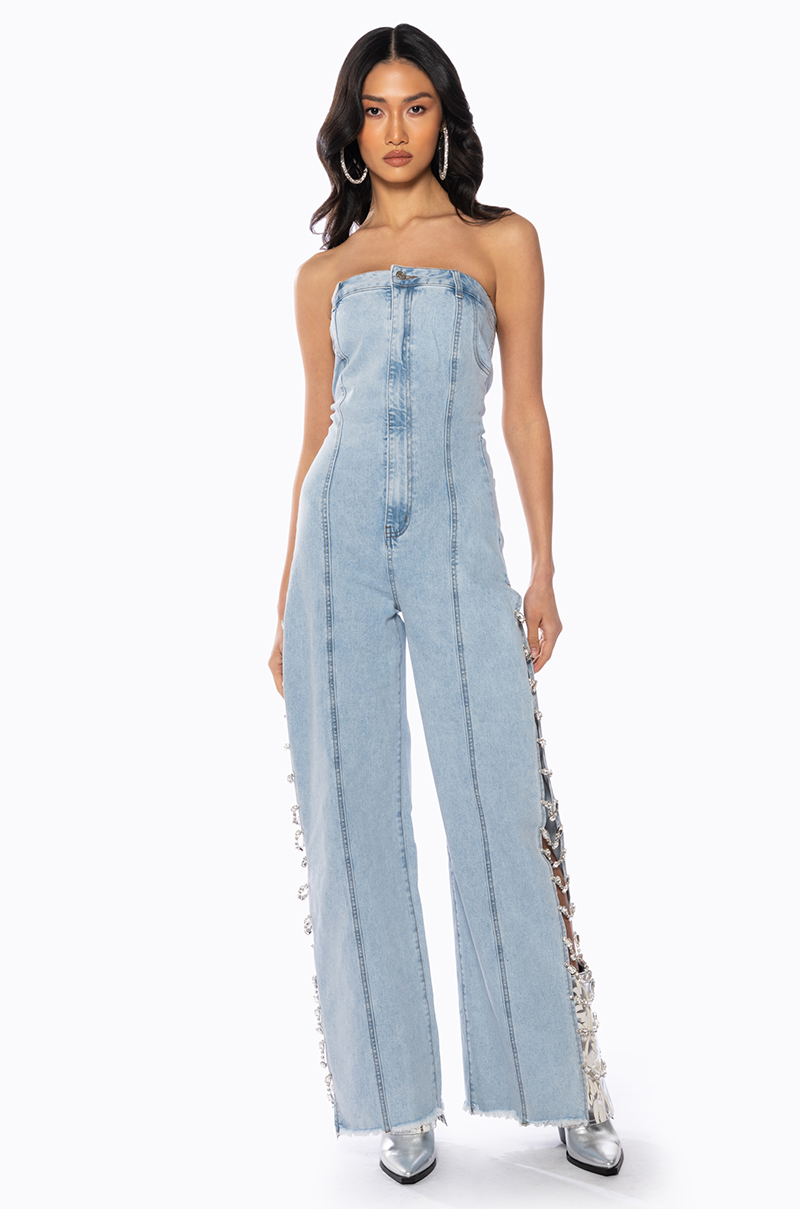 Structured Washed Denim Overalls - Luxury Pants - Ready to Wear, Women  1A9AXL