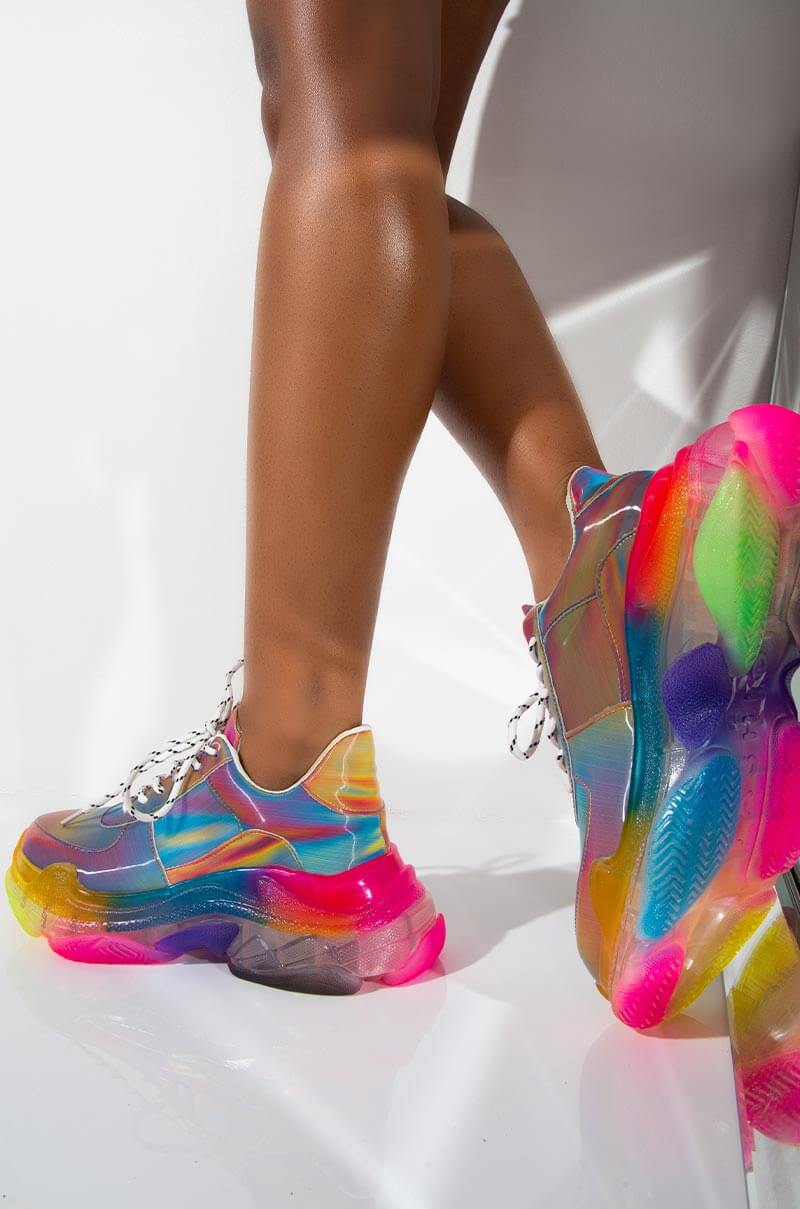 CAPE ROBBIN Rainbow Holographic Lace Up 