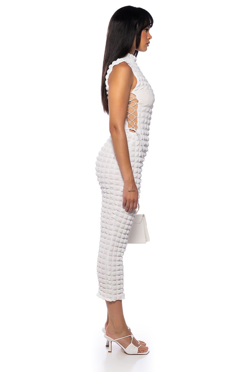 BUSY GAL SLEEVELESS MOCK NECK MAXI DRESS in WHITE, LIME