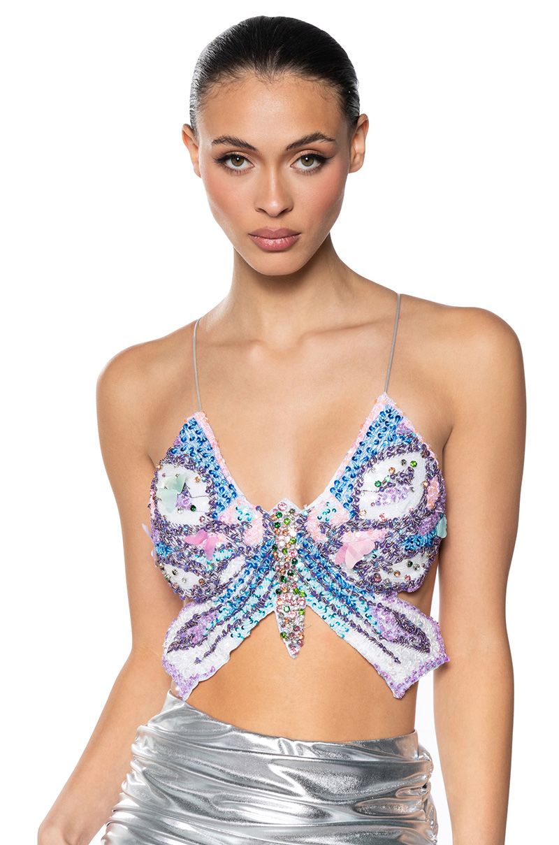 CONNIE EMBELLISHED BUTTERFLY TOP in multi
