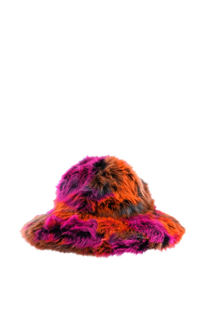 DIVINE FEMININE OVERSIZED FAUX FUR BUCKET HAT IN MULTI