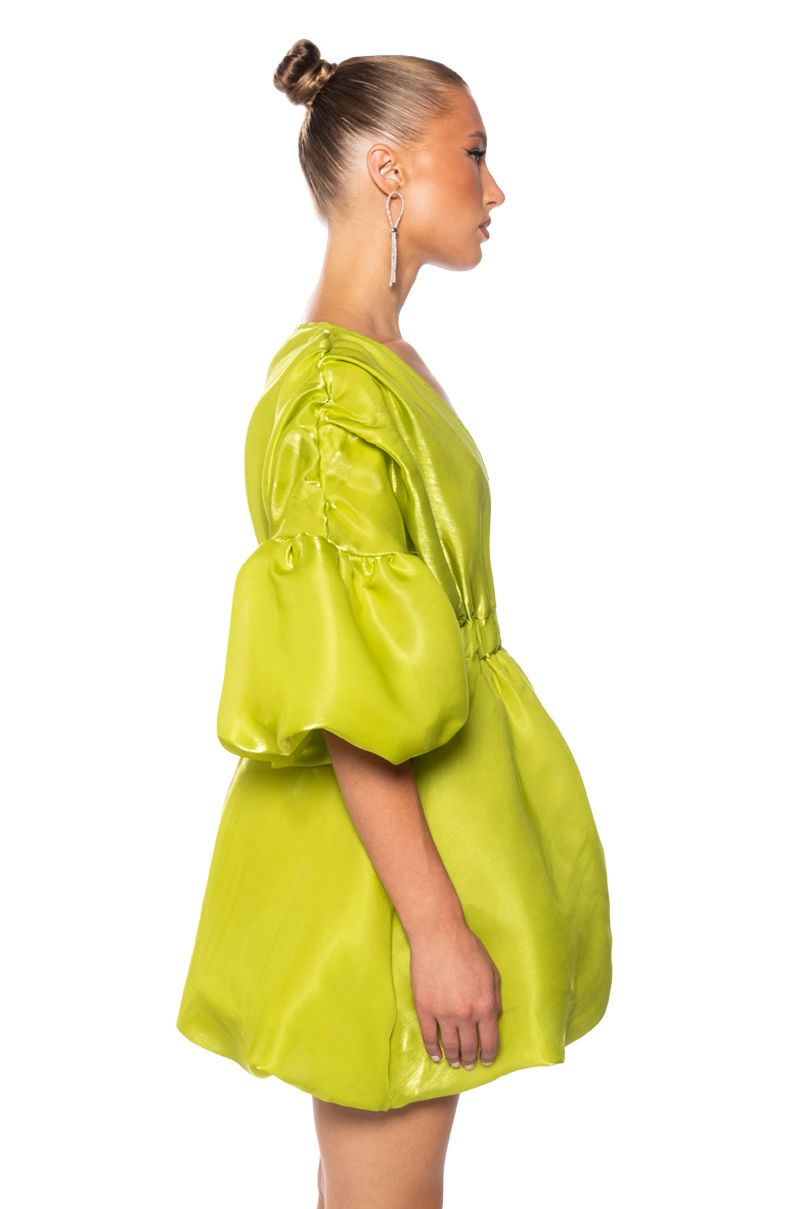 DIXIE BALLOON SLEEVE MINI DRESS IN LIME