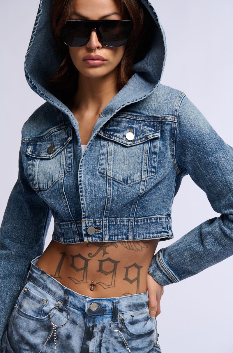 GOOD IN THE HOOD CROPPED DENIM JACKET