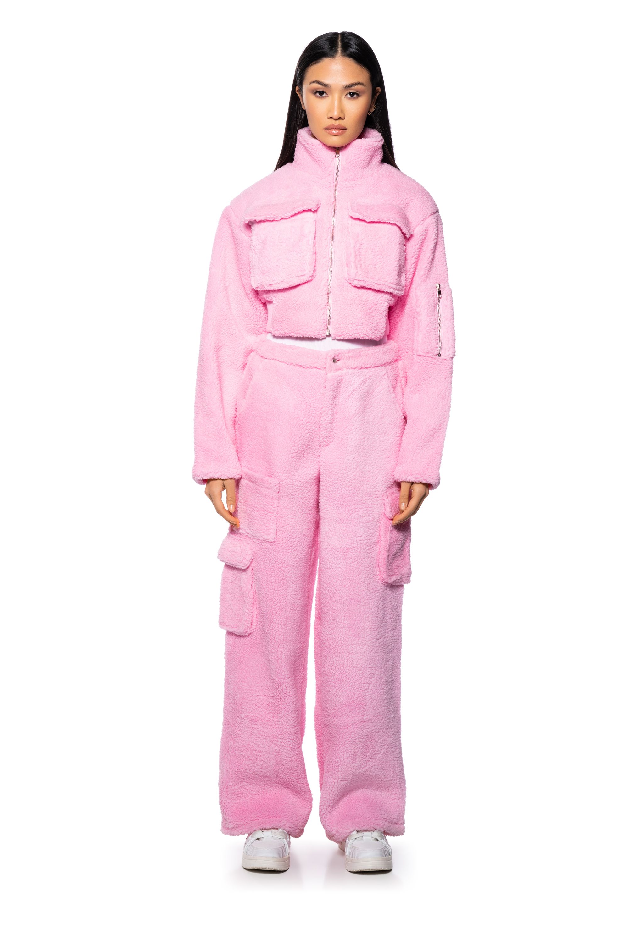 HANA COZY CARGO JACKET AND PANT SET IN PINK