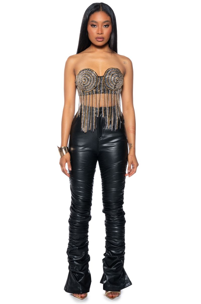 ICONS ONLY METALLIC FRINGE STRAPLESS BUSTIER TOP IN BLACK MULTI