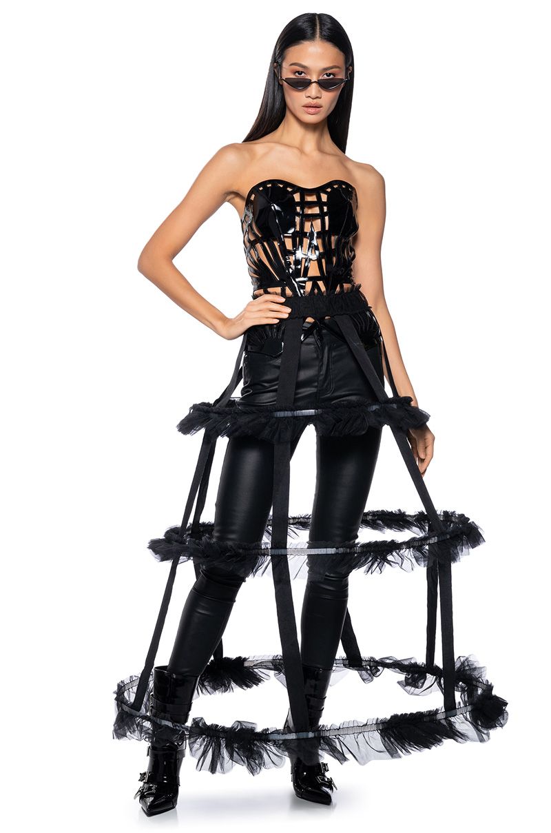 SNATCH ME UP FAUX LEATHER BELTED CORSET TOP