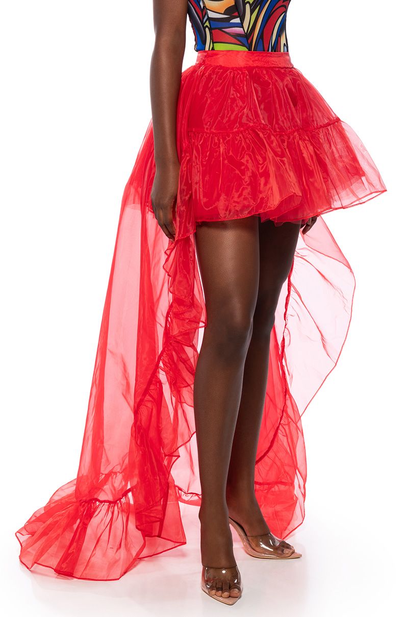 LOST IN A DREAM TULLE HIGH LOW SKIRT IN RED