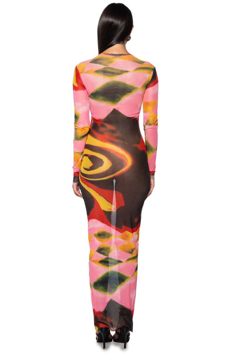 Geometric Print Maxi Dress in Pink Multi