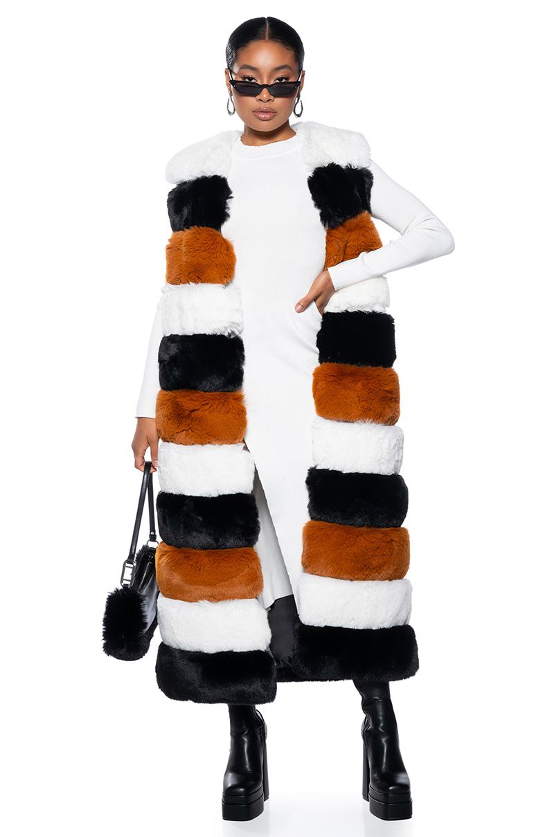 LOVE THE FUTURE FAUX FUR PLEATHER PANEL VEST IN MULTI