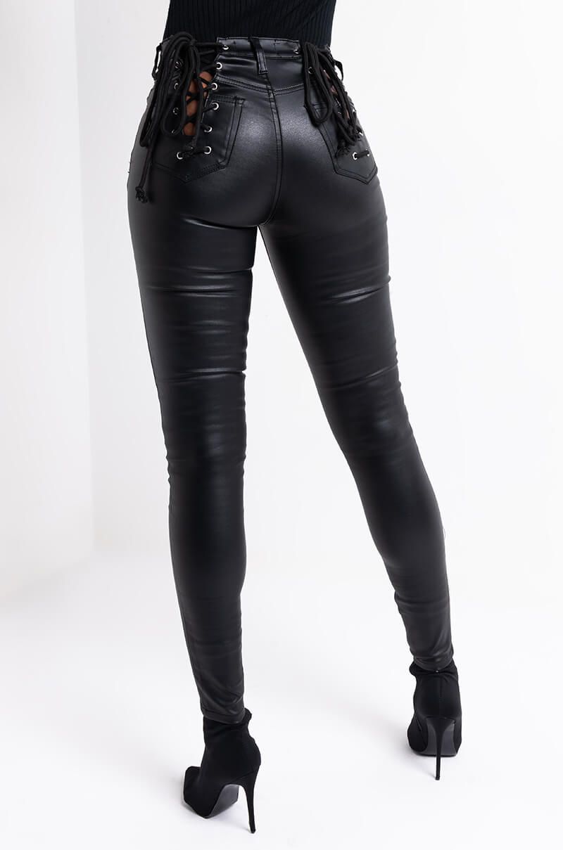 High Waist Faux Leather Pants Lace Up Bandage Skinny Legging Trousers Tummy  Control Y2k Motorcycle Leather Pants