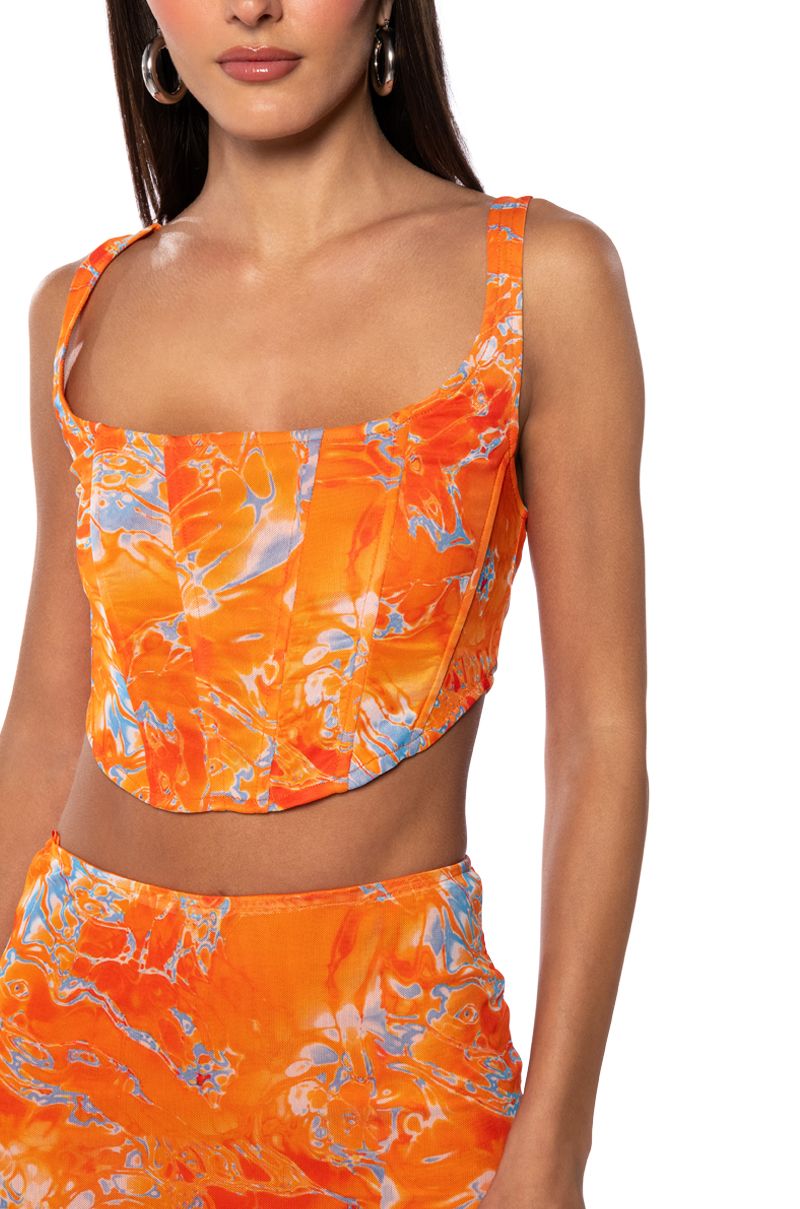 Clearance sale !!!Orange Top And Skirt Set Sexy Corset Top Cropped