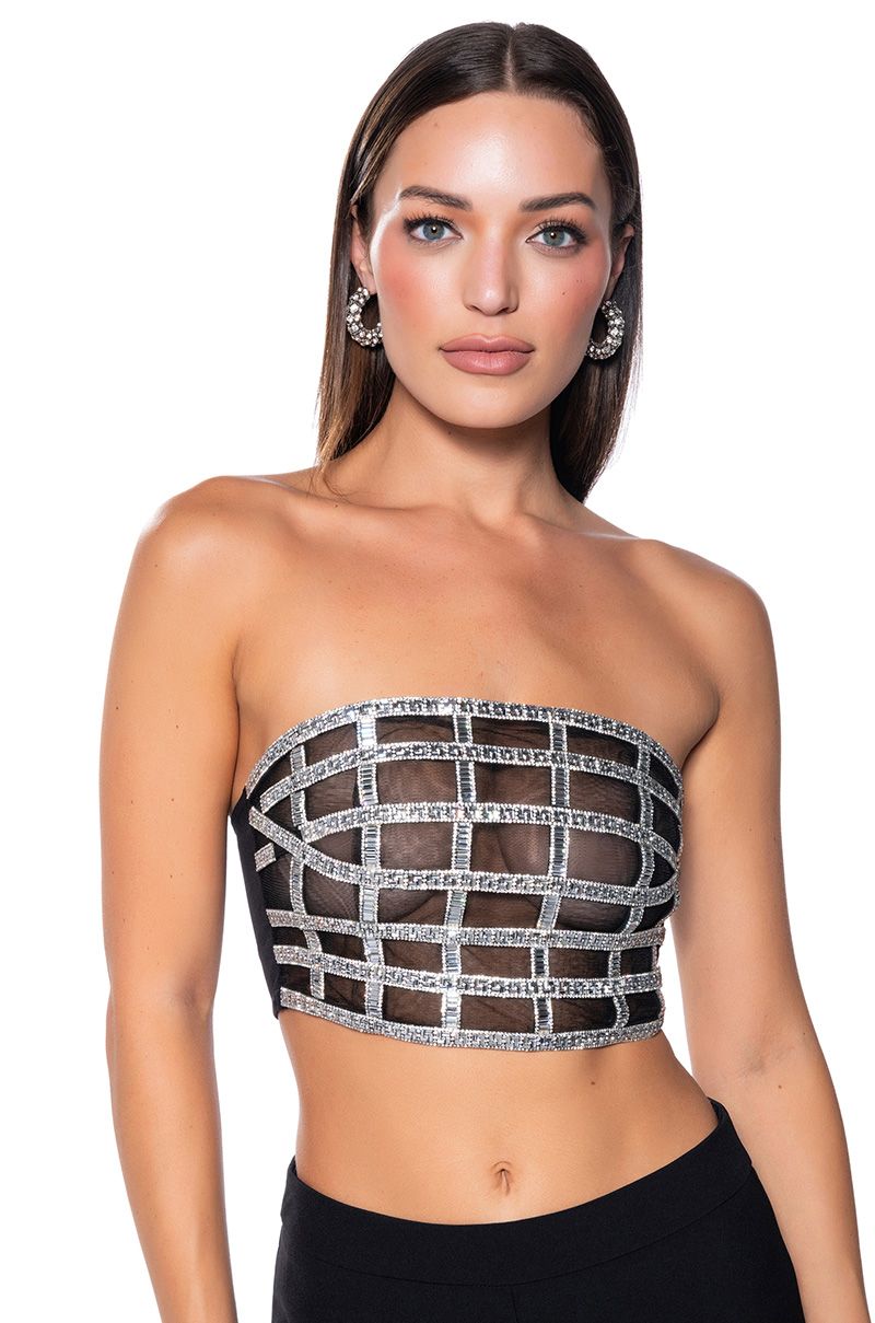 Black Paneled Mesh Bandeau Top - White / L