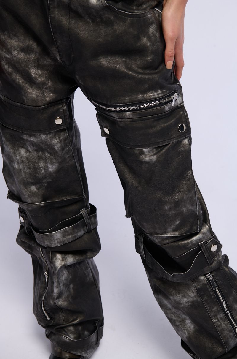 RORY DISTRESSED FAUX LEATHER CARGO PANT