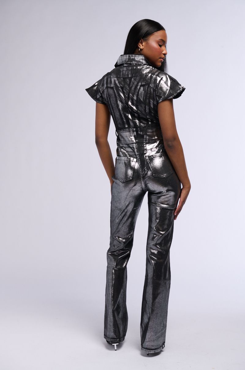 SHES ALL THAT METALLIC JUMPSUIT IN BLACK SILVER