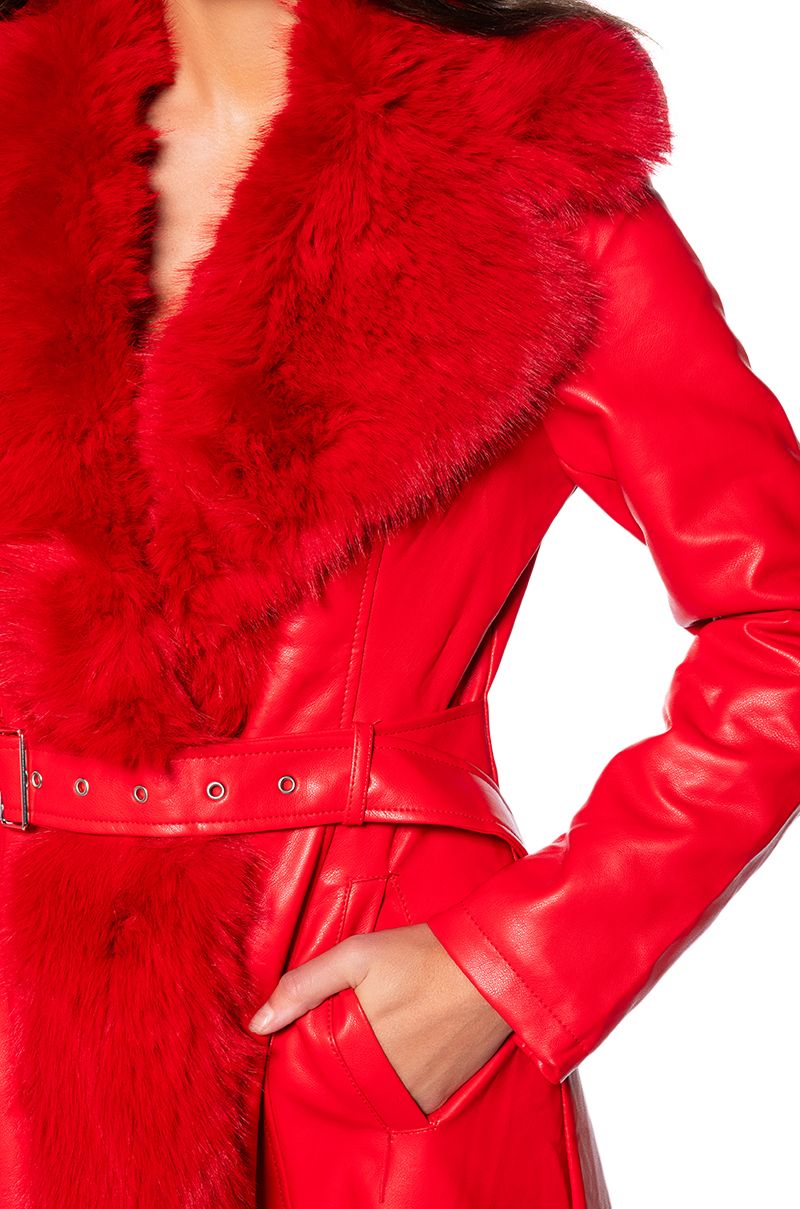 Lin Jasmine Red Faux Fur Coat - Limited Stock Small / Red