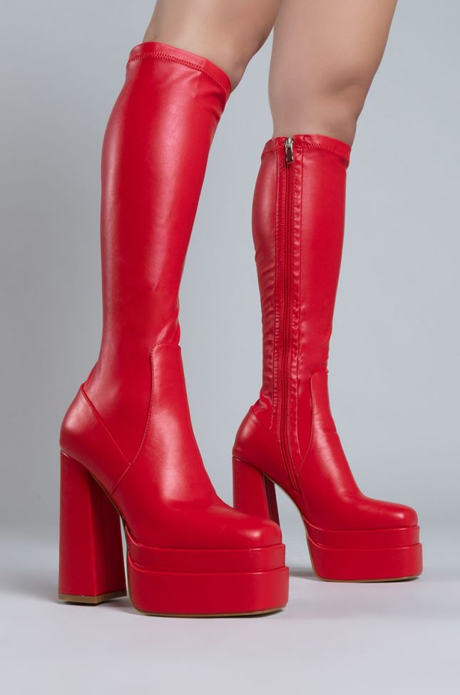AZALEA WANG GHOSTED FLATFORM CHELSEA BOOT IN RED