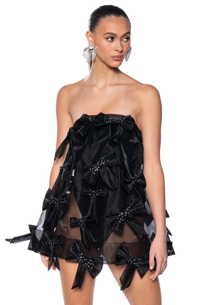 Front View Adriana Bow Details Strapless Mini Dress