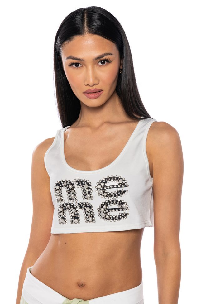 Front View All About Me Cropped Sleeveless T Shirt