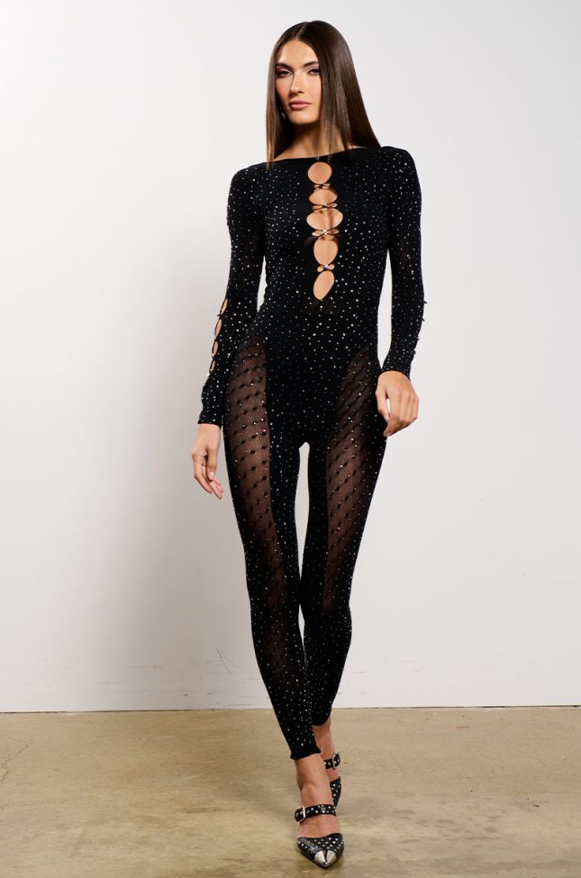 Side View All Eyes On Me Rhinestone Seamless Jumpsuit