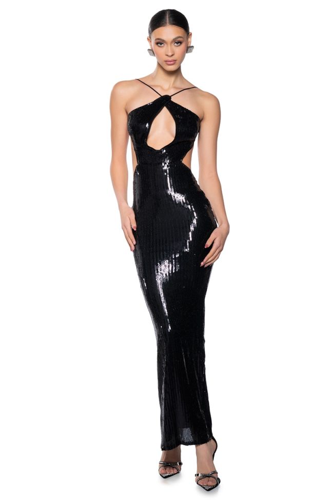 Front View All Night Long Sequin Maxi Dress