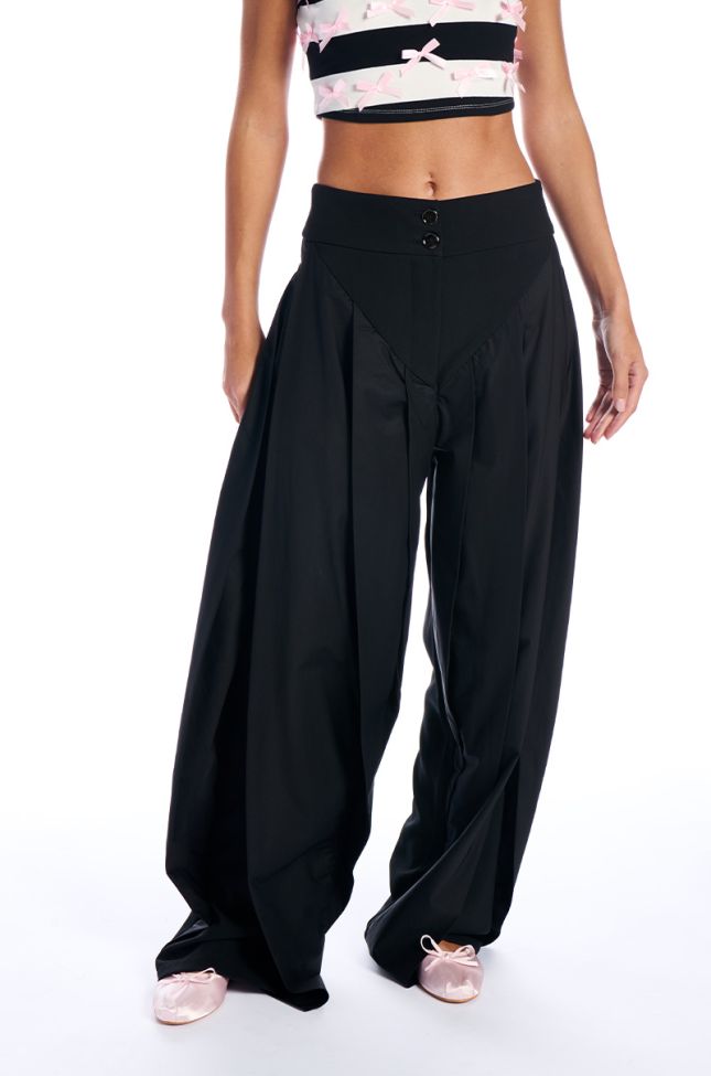 Front View Amber Wide Leg Pleated Trouser Pant