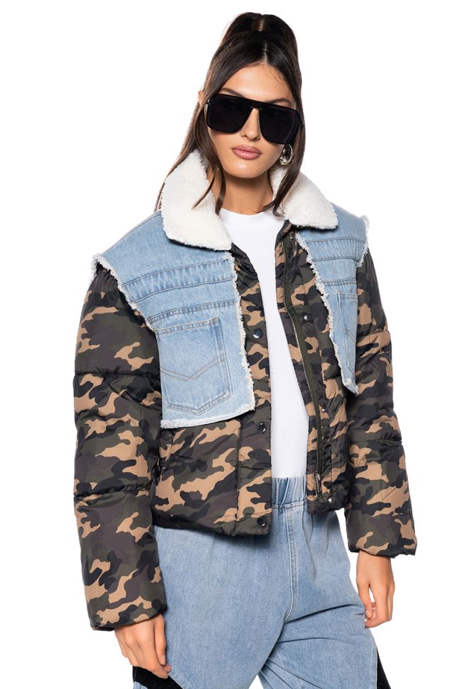 Front View Amiee Does Army Puffer Coat