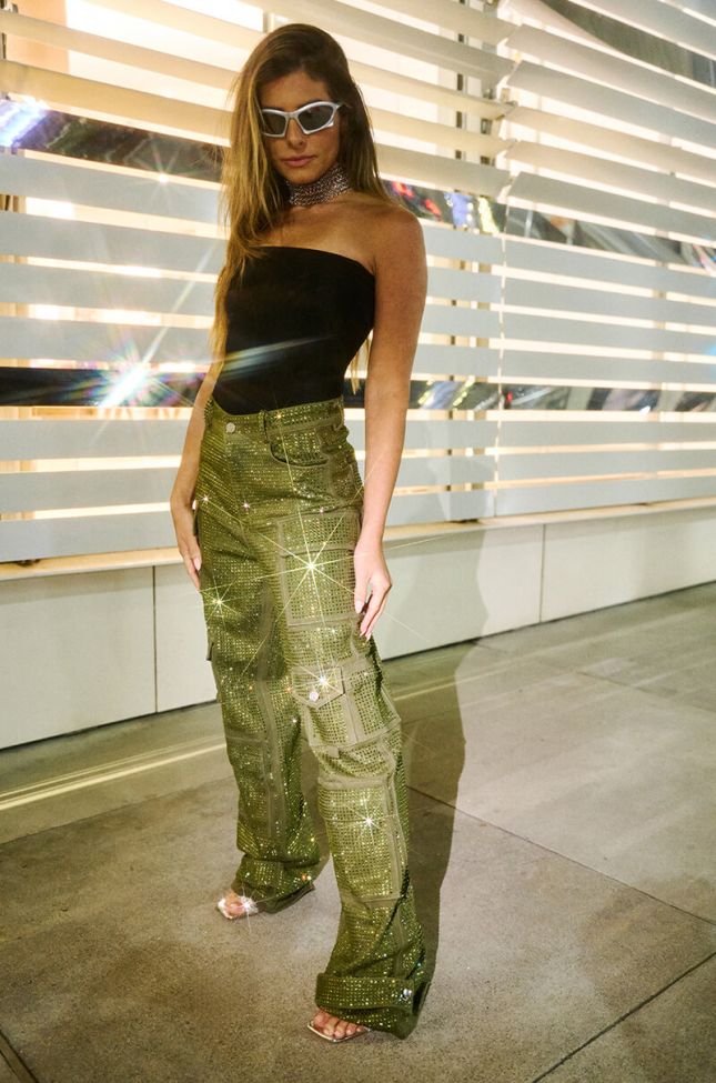 Extra View Ammo Bonne Soiree Rhinestone Cargo Pants In Olive