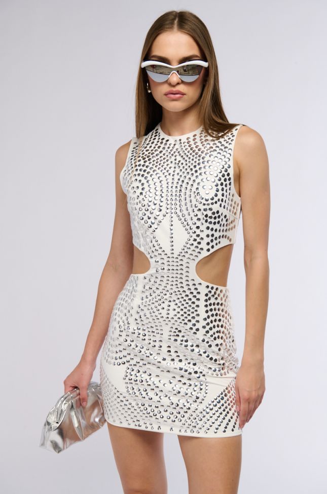 Front View Audrina Embellished Cut Out Mini Dress