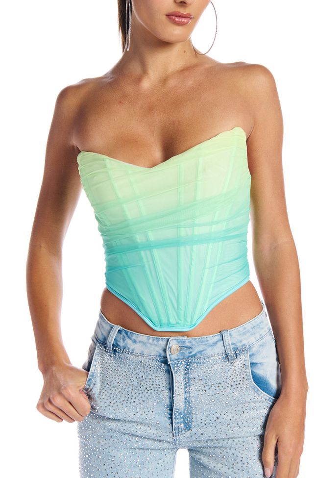 Front View Away At Sea Ombre Effect Mesh Corset