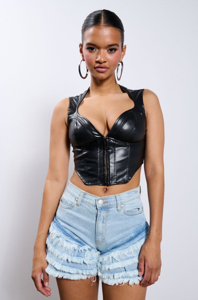 Side View Ayla Faux Leather Corset Top