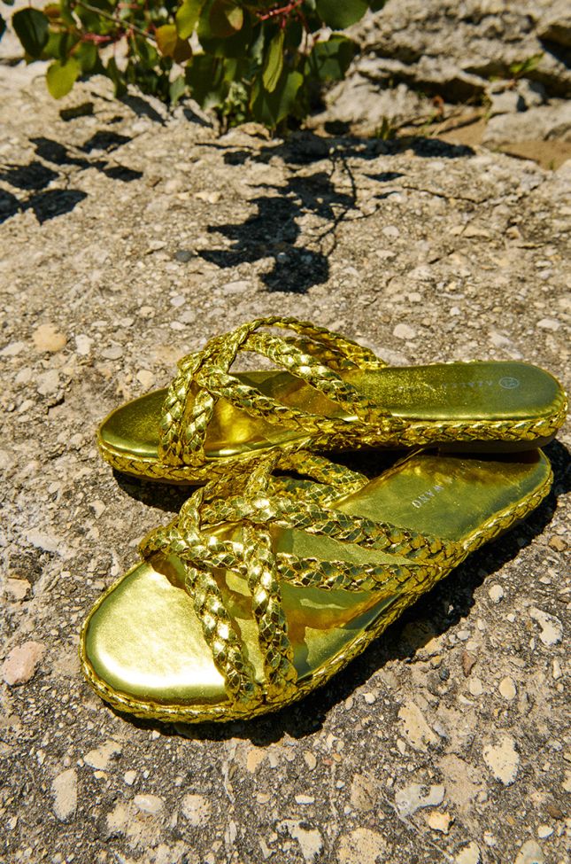 Extra View Azalea Wang Ammon Yellow Metallic Braided Sandal