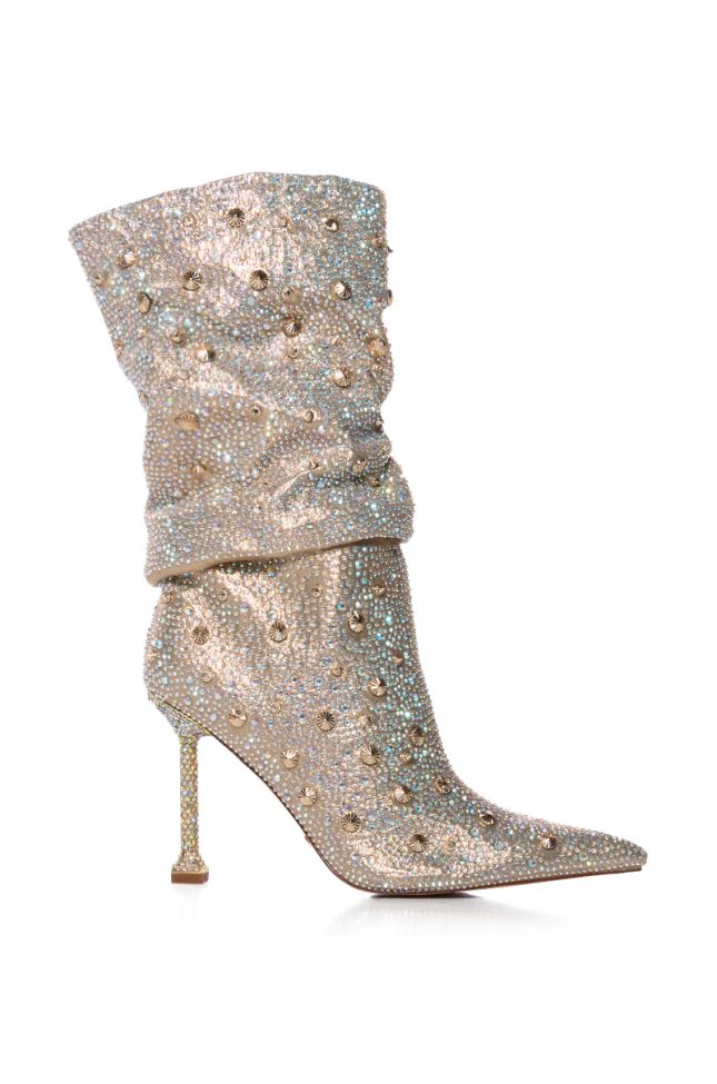 Side View Azalea Wang Beverly Hills Gold Embellished Boot