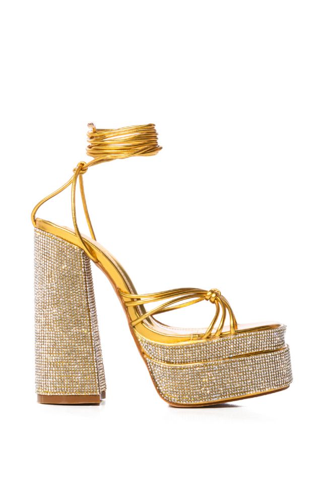 Back View Azalea Wang Blaze Embellished Platform Sandal In Gold