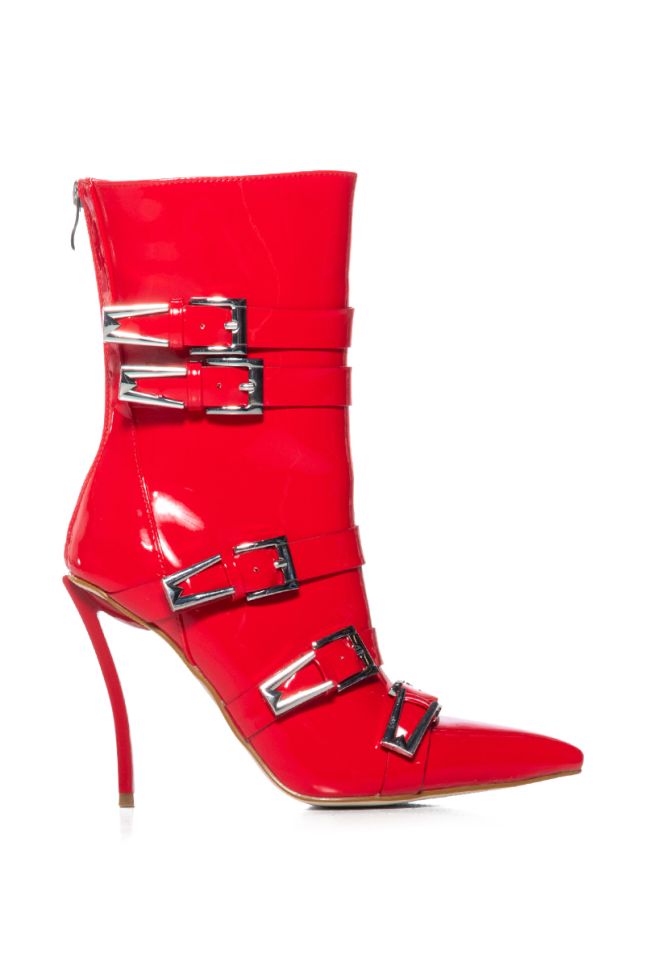 Extra View Azalea Wang Chatty Buckle Detail Bootie In Red