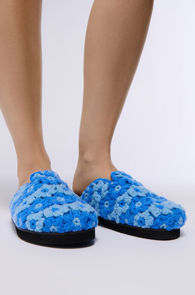 Front View Azalea Wang Efryn Blue Flower Embroidered Clog