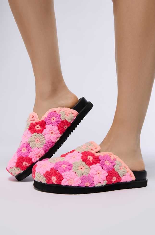 Front View Azalea Wang Efryn Pink Flower Embroidered Clog
