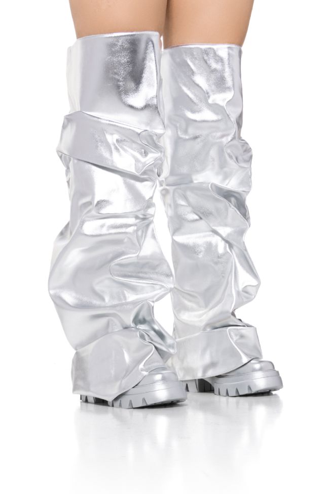 Front View Azalea Wang Moonglow Silver Over The Knee Boot