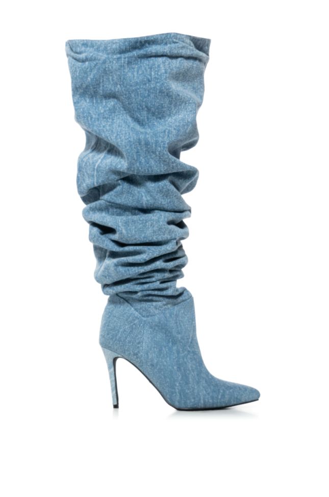 Back View Azalea Wang Octagon Denim Over The Knee Slouch Boot