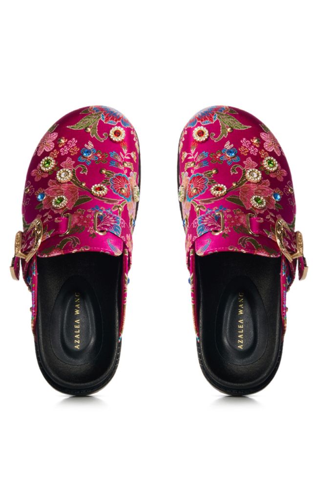 Back View Azalea Wang Quinby Brocade Clog In Pink
