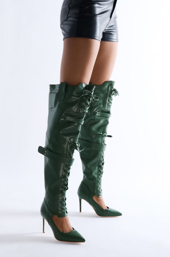 Front View Azalea Wang Shale Green Lace Up Boot