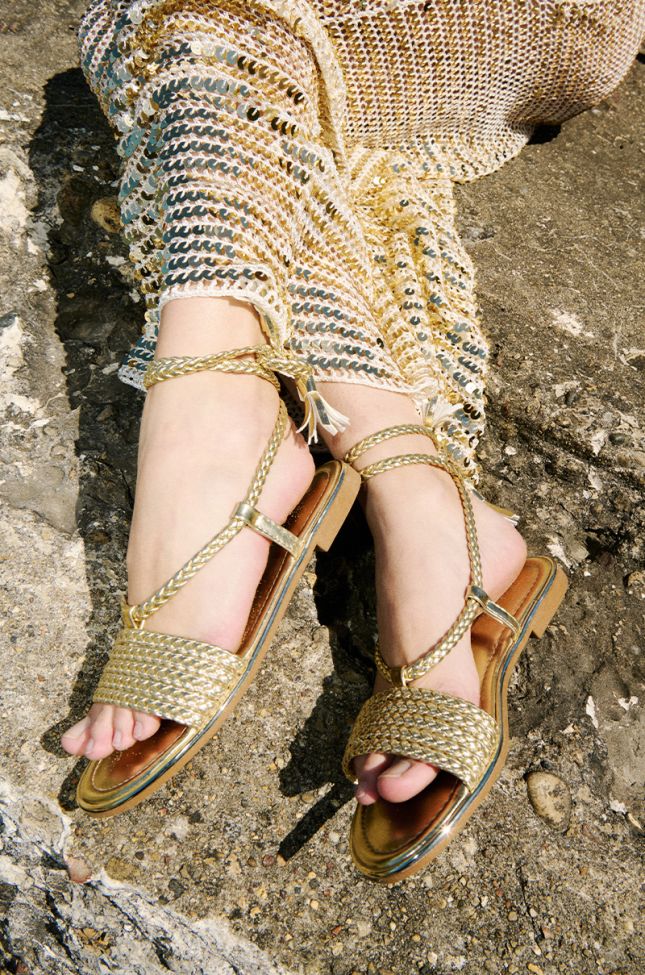 Extra View Azalea Wang Shizuko Gold Metallic Lace Up Sandal