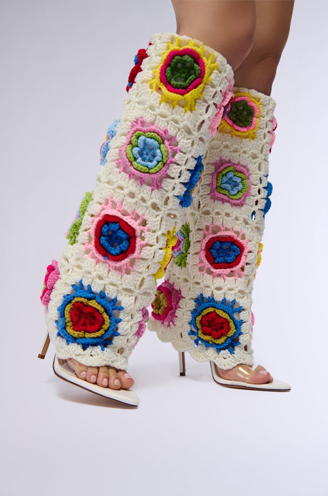 Front View Azalea Wang Verena Multi Crochet Open Toe Sandal Boot
