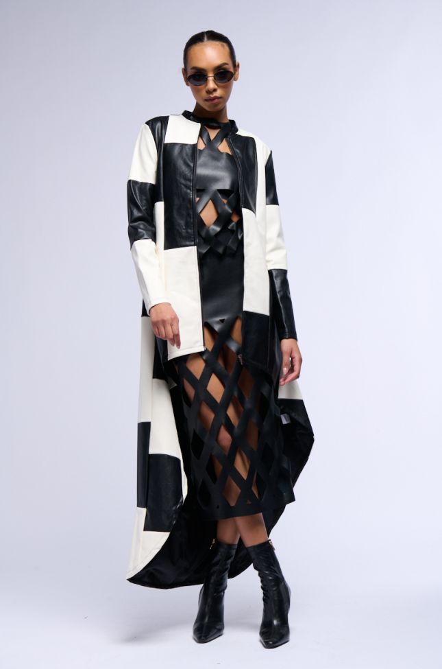 Side View Back Again Patchwork Faux Leather Trench